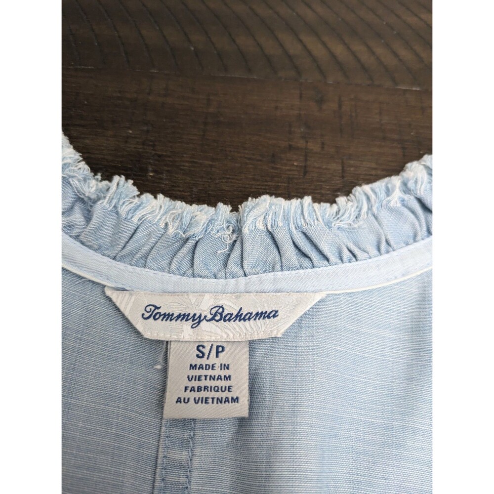 Tommy Bahama Tencel Shift Dress Sleeveless Chambray Pockets Coastal Beachy Small - Picture 7 of 10